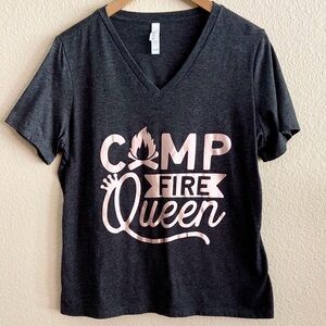 Top - Short Sleeve - L - Camp Fire Queen - Heather Black - Rose Gold Metallic